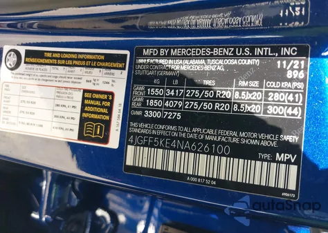 2022 Mercedes-Benz Gls 450 4Matic from USA, damaged, VIN 4JGFF5KE4NA626100